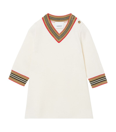 Shop Burberry Kids Wool-blend Icon Stripe Dress (6-12 Months) In Ivory