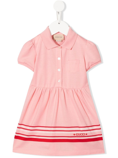 Shop Gucci Logo-embroidered Striped Dress In Pink