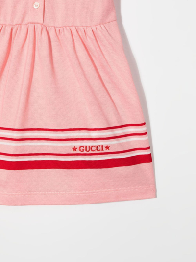 Shop Gucci Logo-embroidered Striped Dress In Pink