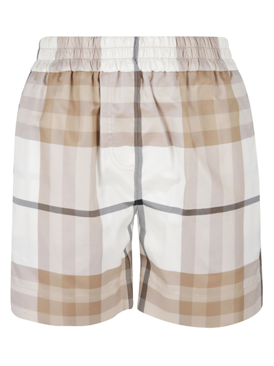 Shop Burberry Check Print Shorts In Frosted White