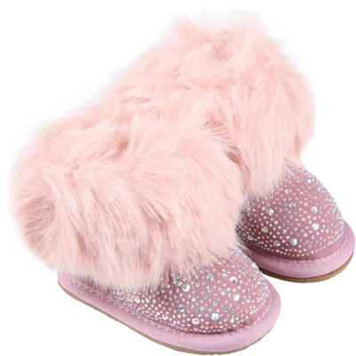 Shop Monnalisa Pink Boots For Girl With Rhinstones