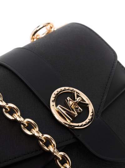 Shop Michael Michael Kors Greenwich Black Saffiano Leather Shoulder Bag Gold-colored Details Plate With Logo M Michael Kors