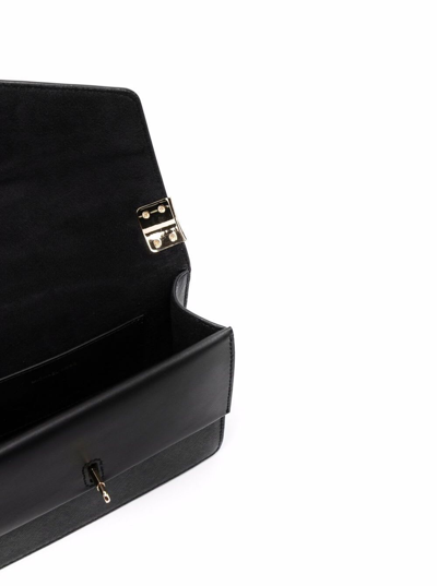Shop Michael Michael Kors Greenwich Black Saffiano Leather Shoulder Bag Gold-colored Details Plate With Logo M Michael Kors