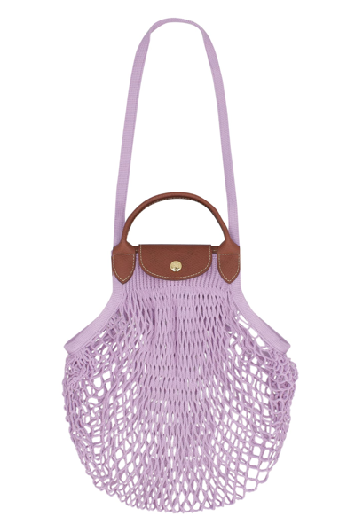 Shop Longchamp Le Pliage Filet Mesh-knit Bag In Lilac