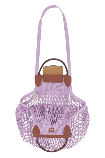 Shop Longchamp Le Pliage Filet Mesh-knit Bag In Lilac
