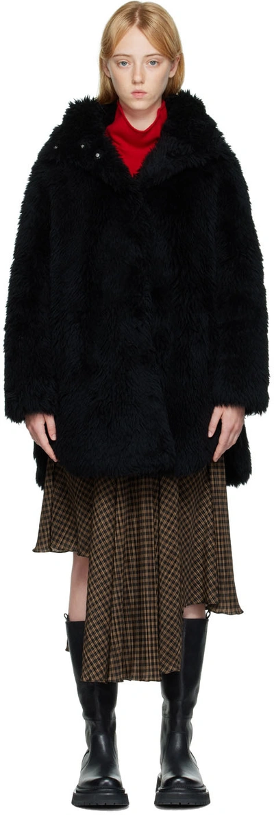 Shop Yves Salomon Black Wool Coat In C99 Noir