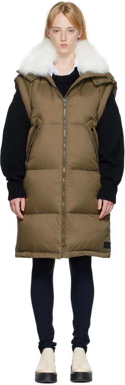 Shop Yves Salomon Khaki Quilted Down Vest In A8051 Military