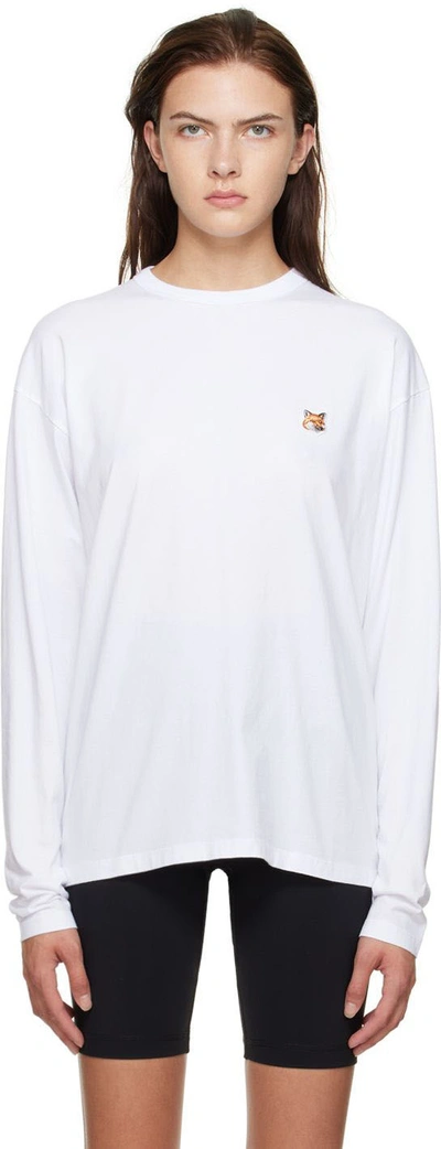 Shop Maison Kitsuné White Fox Head Long Sleeve T-shirt In P100 White