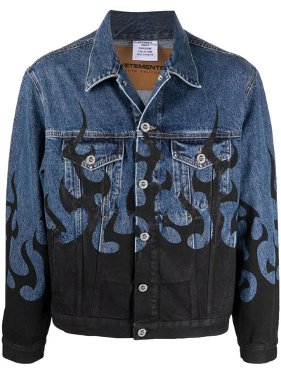 Shop Vetements Flame Printed Denim Jacket In Blue
