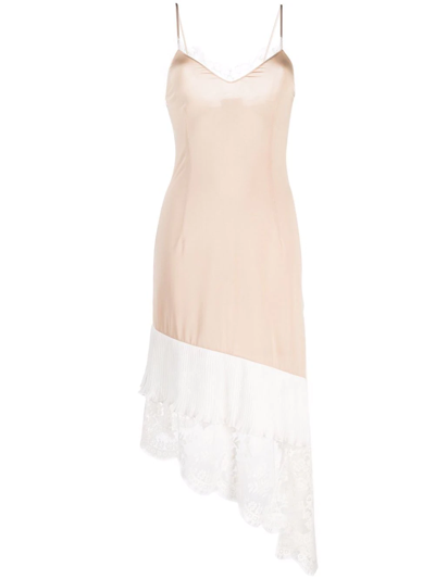 Shop Vetements Lace-panelled Asymmetric Slip Dress In Neutrals
