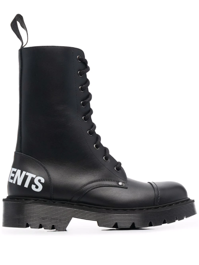 Shop Vetements Logo-print Leather Boots In Black