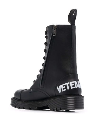 Shop Vetements Logo-print Leather Boots In Black