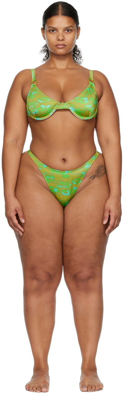 Shop Dos Swim Ssense Exclusive Green Paloma & Luz Bikini In Limonada