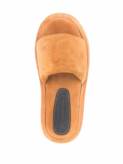 Shop Nanushka Logo-embossed Leather Sandals In Yellow