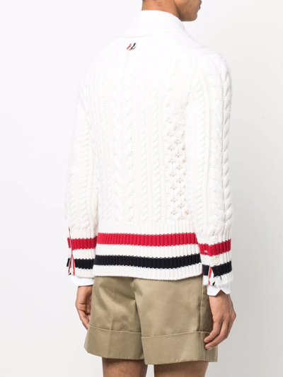 Shop Thom Browne Rwb-stripe Cable-knit Cardigan In White