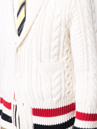 Shop Thom Browne Rwb-stripe Cable-knit Cardigan In White