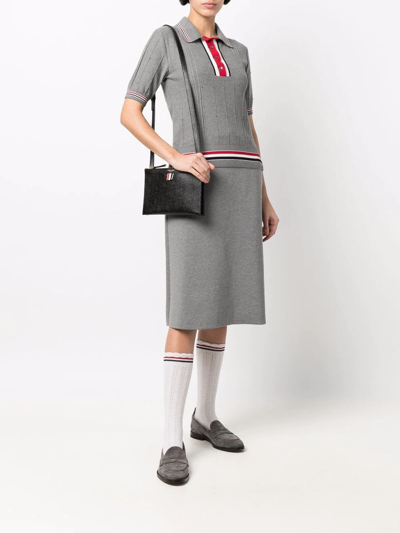 Thom Browne Thom Brown Double Zip Leather Crossbody Document Holder In Black