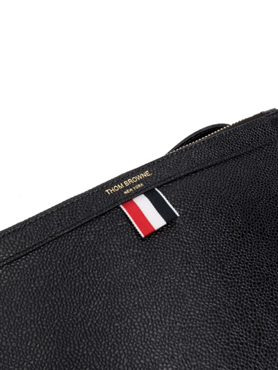 Thom Browne Thom Brown Double Zip Leather Crossbody Document Holder In Black