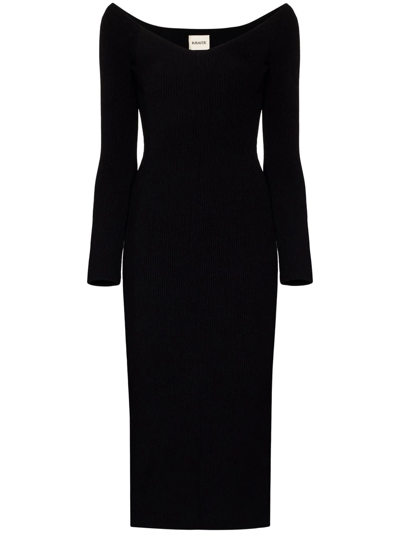 Shop Khaite The Pia Ribbed-knit Midi Dress In Black