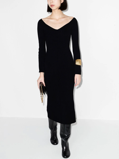 Shop Khaite The Pia Ribbed-knit Midi Dress In Black