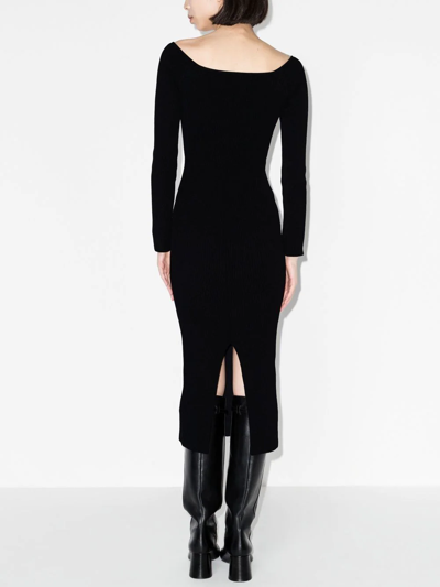 Shop Khaite The Pia Ribbed-knit Midi Dress In Black