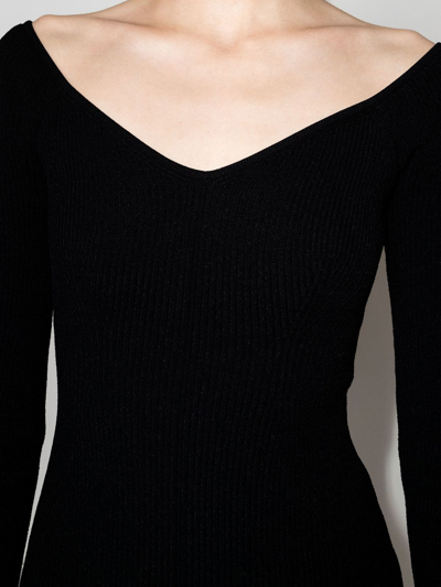 Khaite Pia Off-the-shoulder Rib Midi Dress In Black
