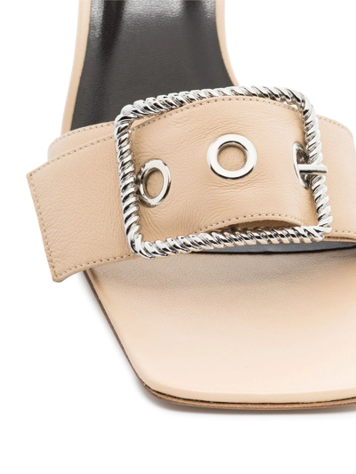 Shop By Far Davina 60mm Buckle-detail Sandals In Neutrals