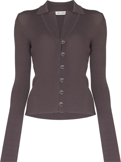 Low Classic Grey Open Front Ribbed Knit Cardigan In Grey