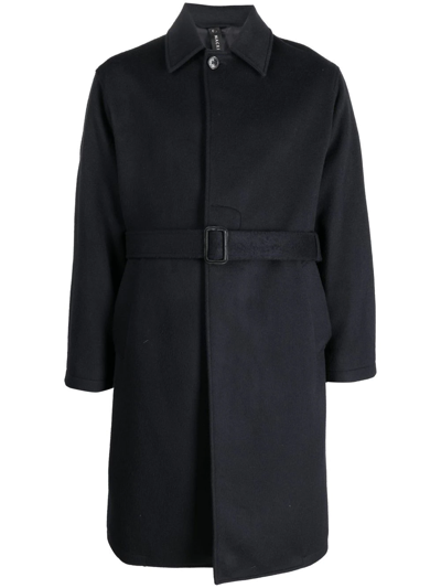 Shop Mackintosh Belted Wool-cashmere Blend Trench Coat In Blue