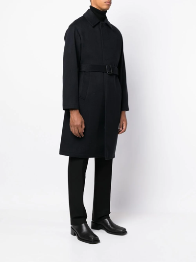 Shop Mackintosh Belted Wool-cashmere Blend Trench Coat In Blue