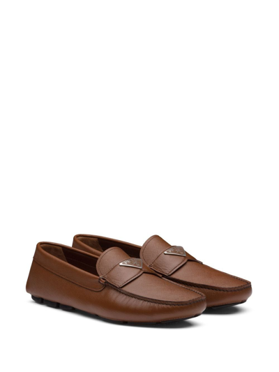 Shop Prada Triangle-logo Penny-slot Loafers In Brown
