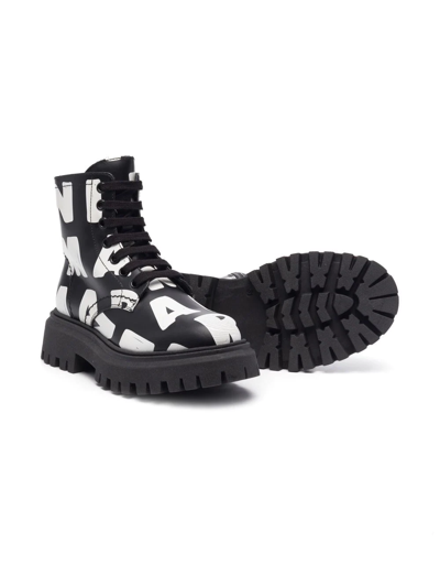 Shop Marni Logo-print Lace-up Boots In Black