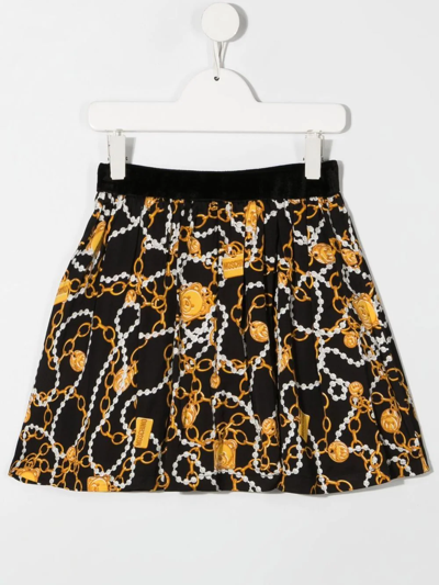 Shop Moschino Toy Necklace-print Pleated Skirt In Black