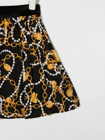 Shop Moschino Toy Necklace-print Pleated Skirt In Black