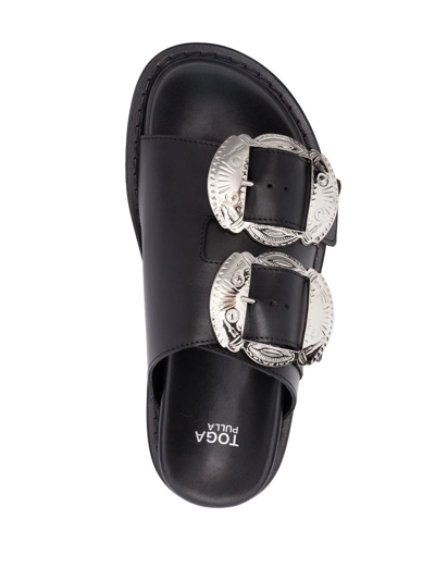 Shop Toga Double-buckle Leather Sandals In Black