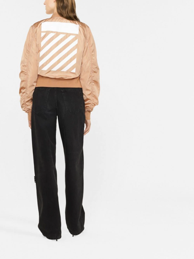 Shop Off-white Striped Logo Bomber Jacket In Brown