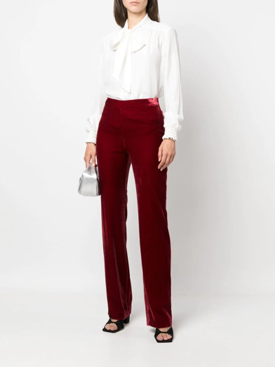 Shop Boutique Moschino Velvet High-waisted Trousers In Red