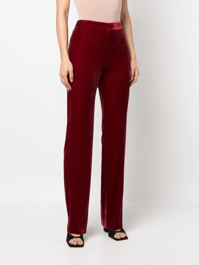 Shop Boutique Moschino Velvet High-waisted Trousers In Red