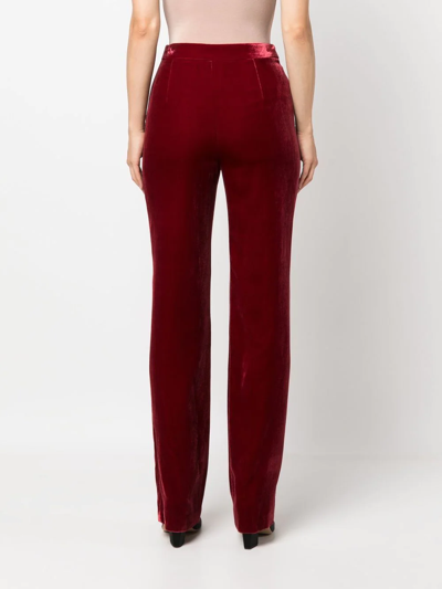 Shop Boutique Moschino Velvet High-waisted Trousers In Red