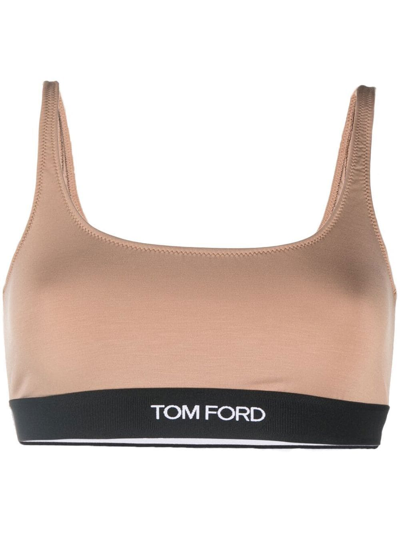 Shop Tom Ford Logo-trim Stretch Bralette In Neutrals