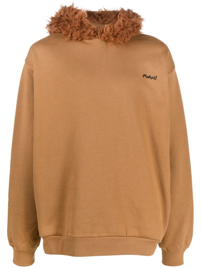 Shop Marni Logo-embroidered Hoodie In Neutrals