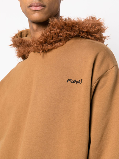 Shop Marni Logo-embroidered Hoodie In Neutrals