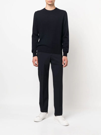 Corneliani Crew-neck Long-sleeve Jumper In Blue