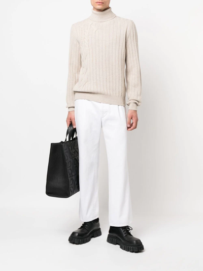 Shop Corneliani Cable-knit Roll-neck Jumper In Neutrals