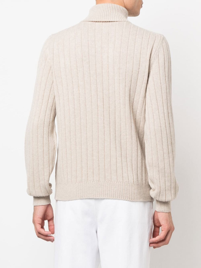 Shop Corneliani Cable-knit Roll-neck Jumper In Neutrals