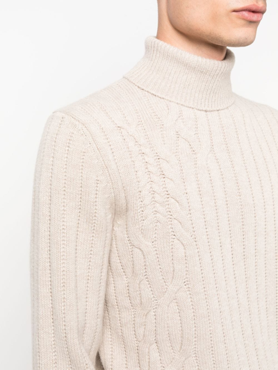 Shop Corneliani Cable-knit Roll-neck Jumper In Neutrals