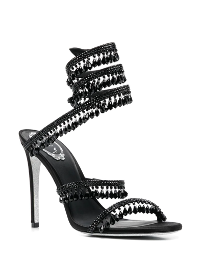 René Caovilla Chandelier Beaded Ankle-wrap Sandals In Black
