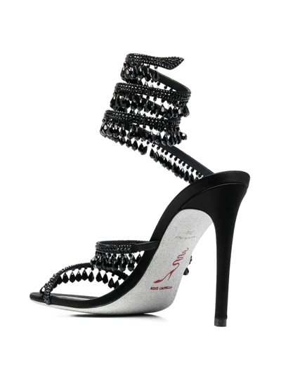 René Caovilla Chandelier Beaded Ankle-wrap Sandals In Black