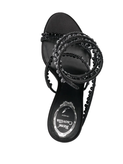 René Caovilla Chandelier Beaded Ankle-wrap Sandals In Black