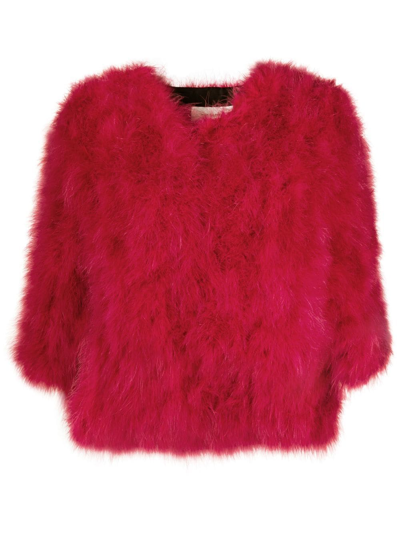 Shop Yves Salomon Single-breasted Feather Jacket In Pink